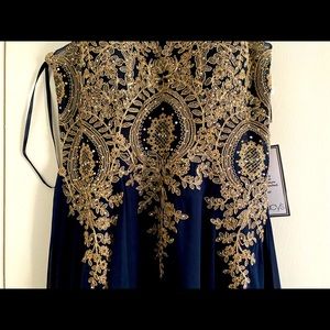Beautiful Navy and Gold Embroidered Prom Dress